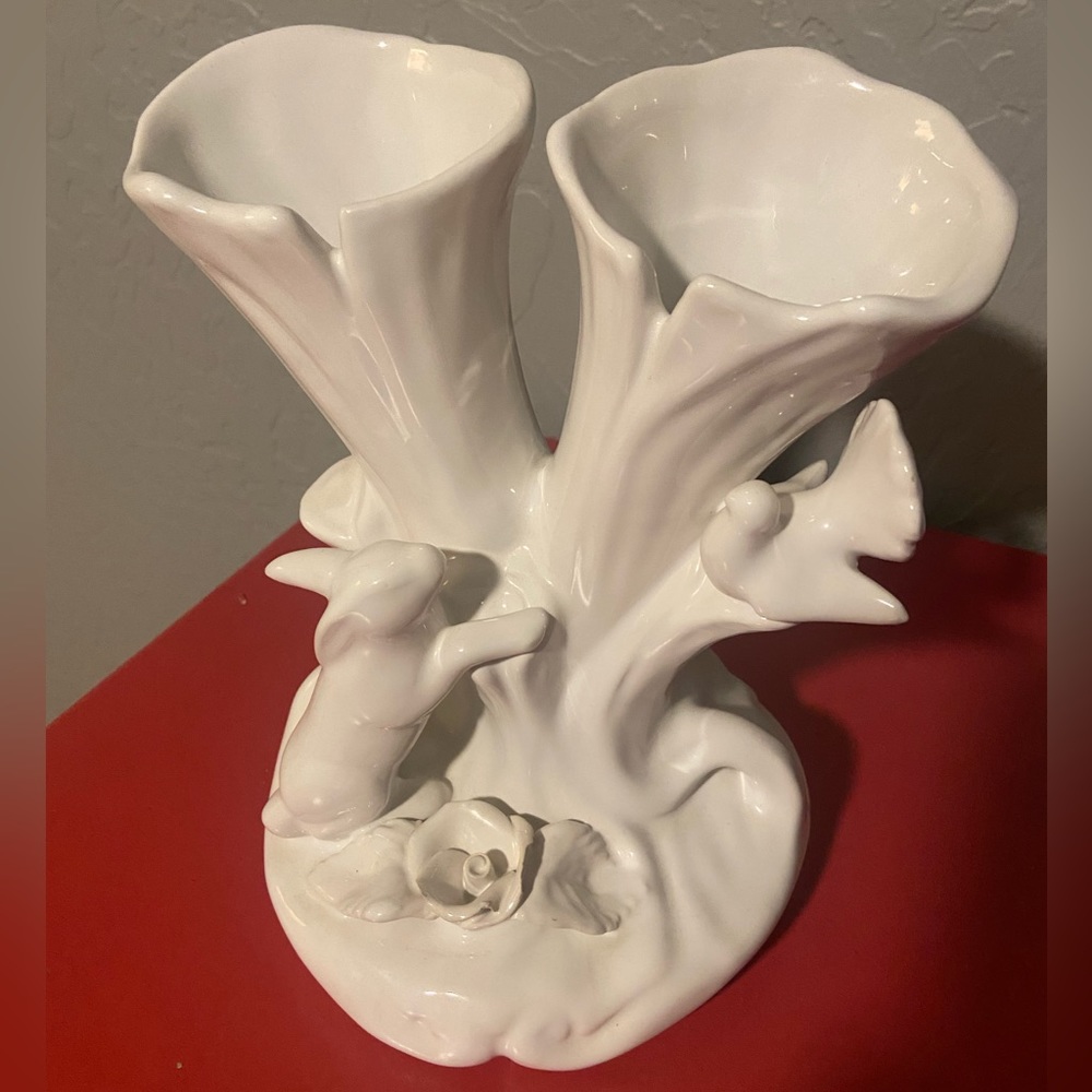 Vintage double vase with rabbit and dove - Anthropologie Vibes!
